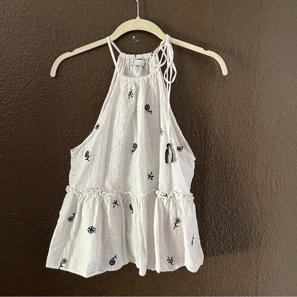 White Linen Style Lightweight Sleeveless Tank Top with Tie Tassel on Neck, Small - Picture 1 of 4